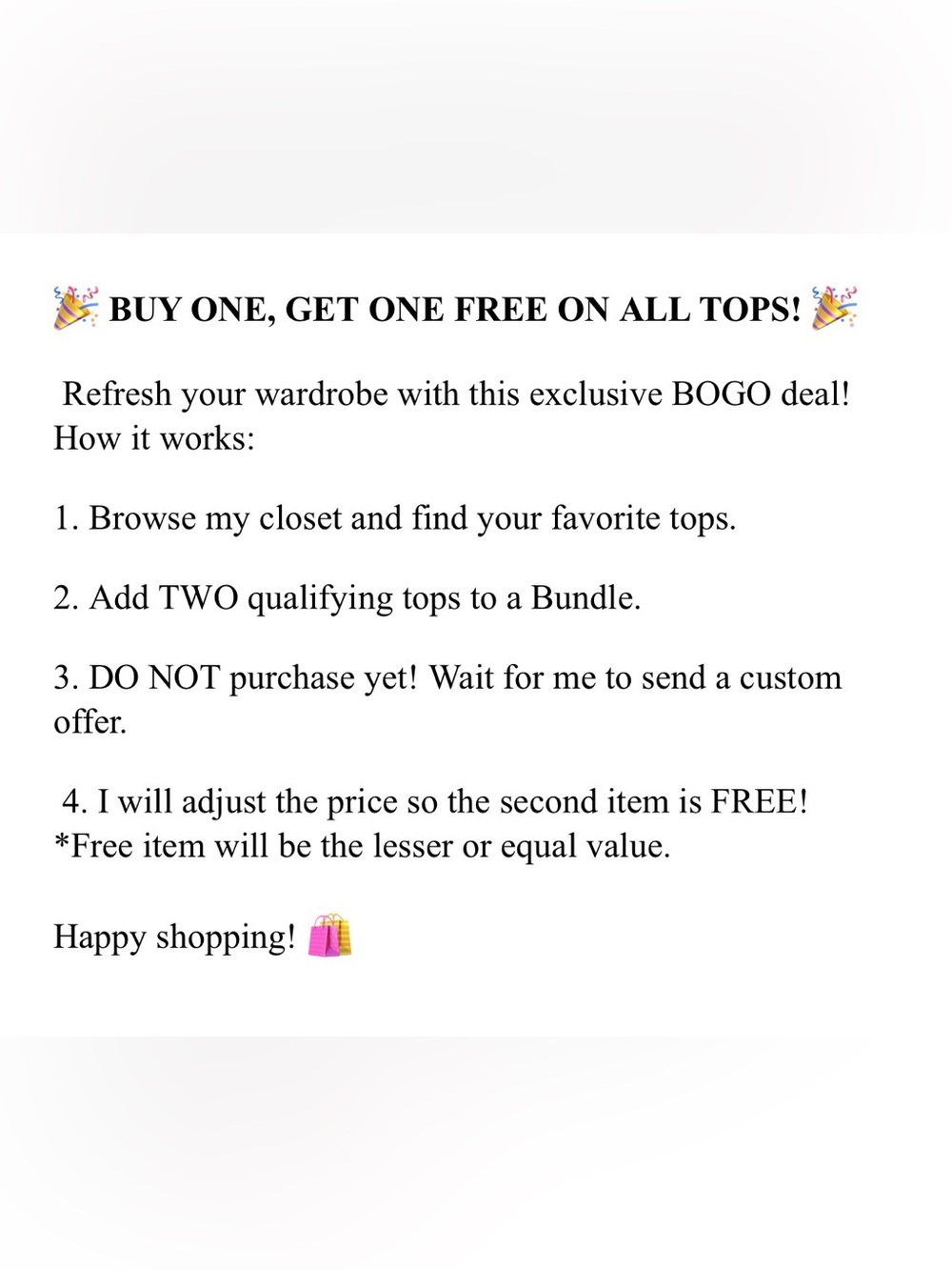 BOGO - Buy One Get One FREE on All Tops